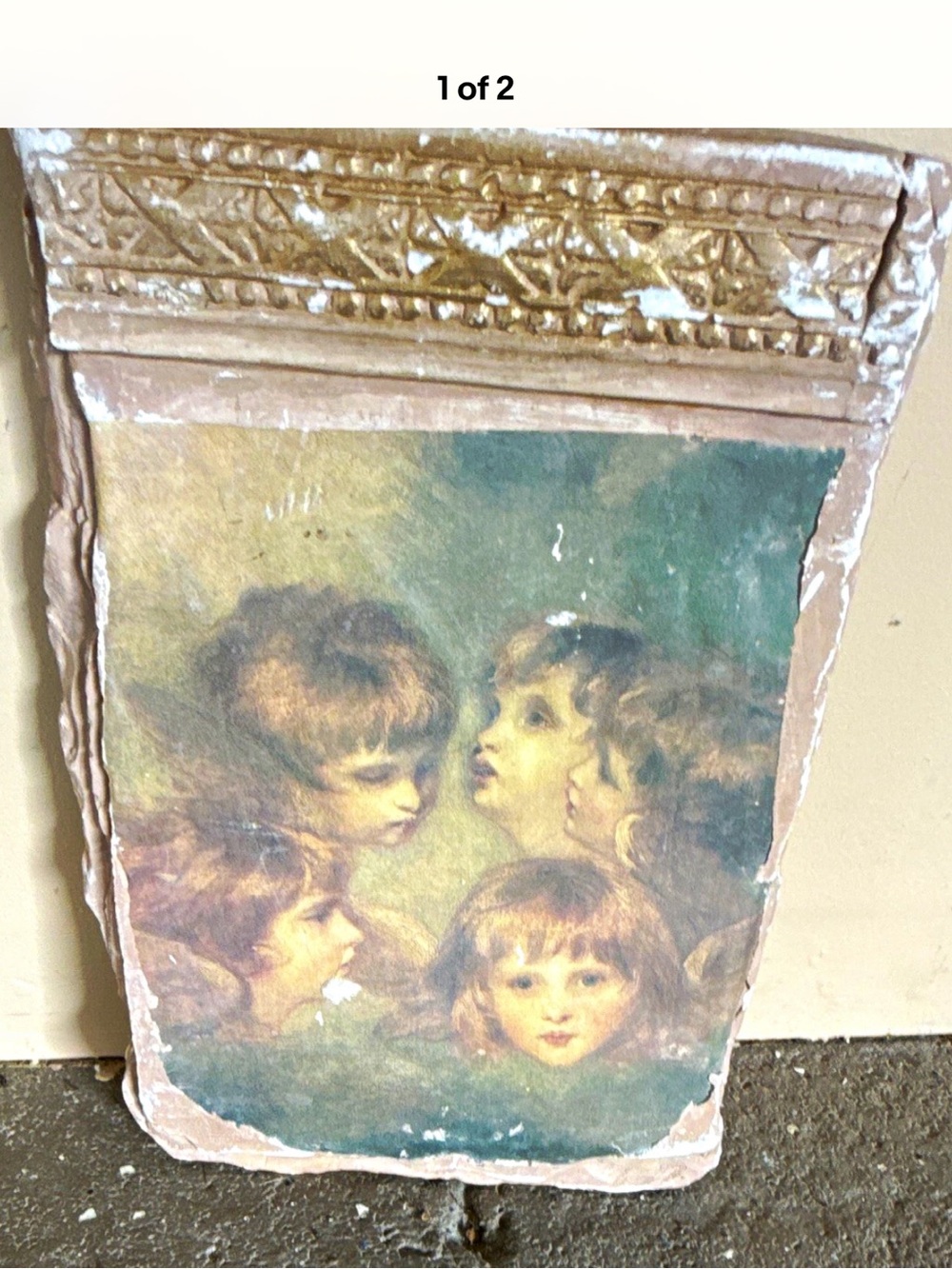 Antique-Inspired Cherub Wall Art Panel in Green and Gold